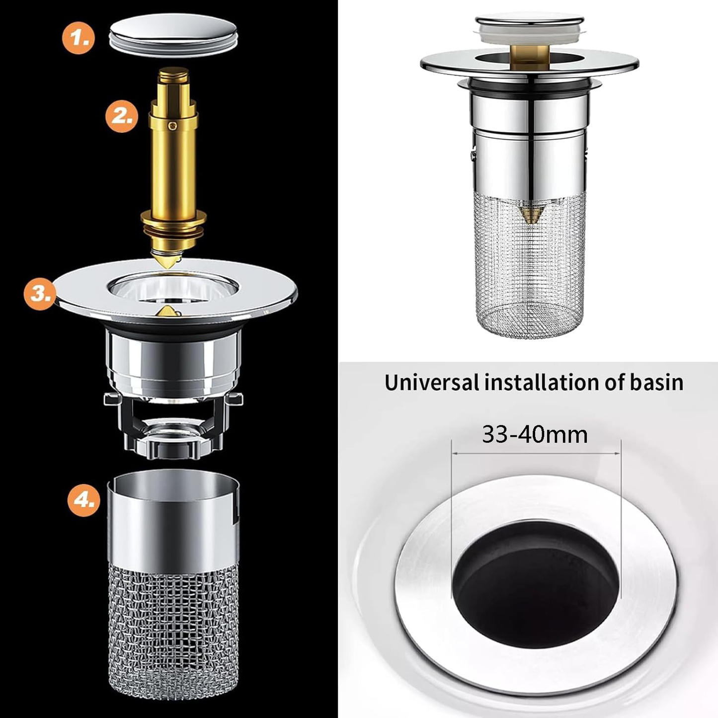 🧩 Universal Pop-Up Basin Drain Strainer