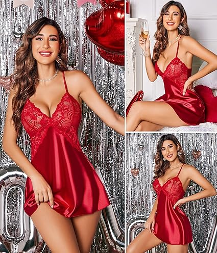 💞Romantic Lace Lingerie Set – Satin Nightwear for Women